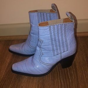 Ganni Western Croc-Effect Leather Boots